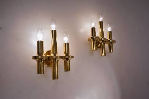 Sciolari brass wall lights, a pair, 1970`s ca, Italian